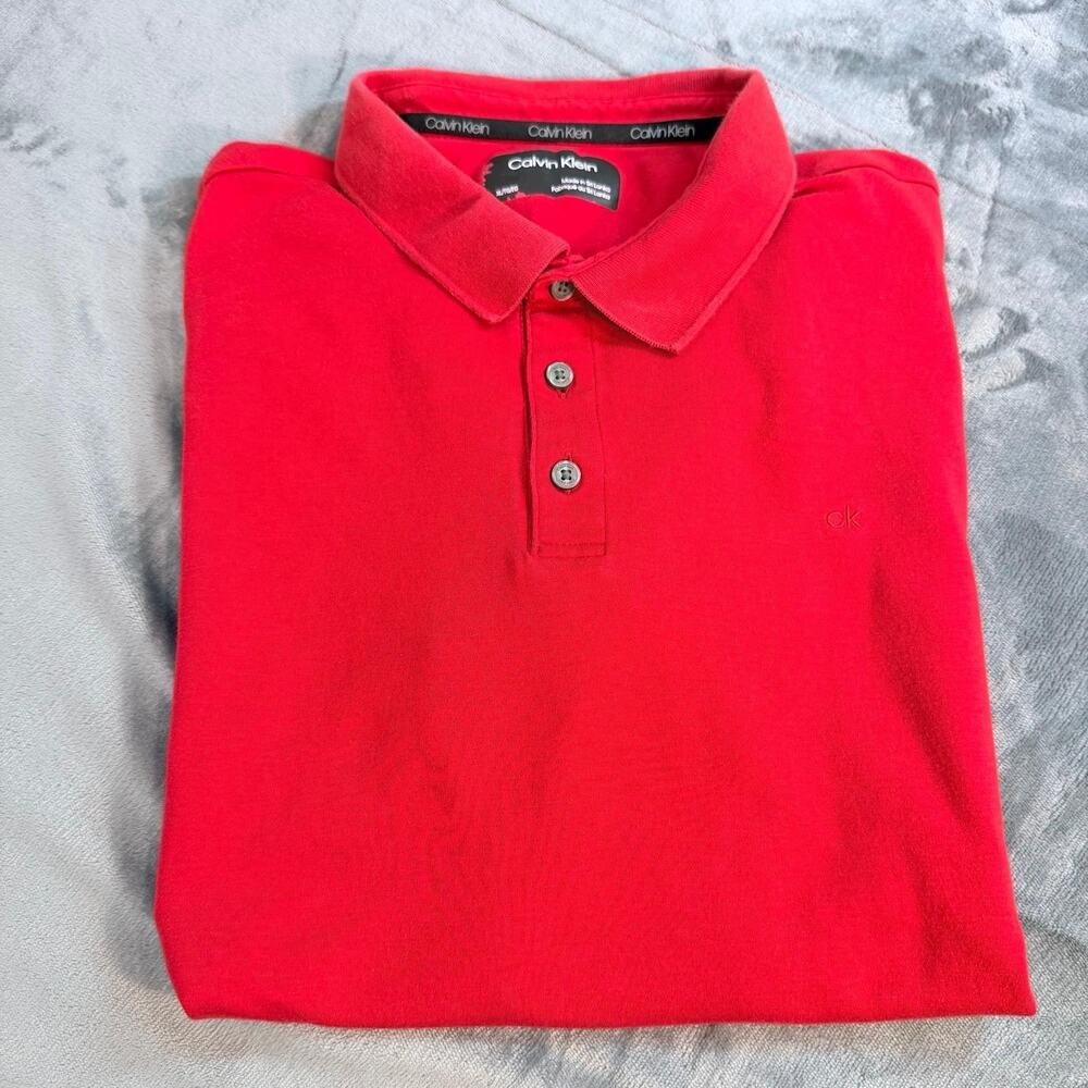 Calvin Klein Men’s Sz Red Cotton Polo 1/4 Button Down Soft Touch Summer Preppy